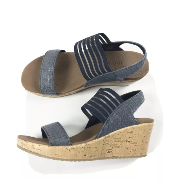 Skechers | Shoes | Skechers Luxe Foam L Wedge Cork Sandals Size 6 | Poshmark